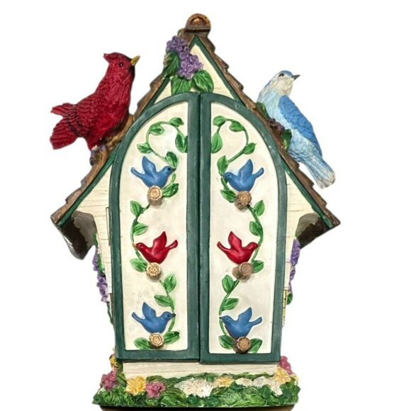 Vintage Cracker Barrel Birdhouse Jewelry Trinket Box Cardinal Blue Bird Floral - Picture 11 of 11